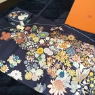 Hermes Planifleurs Carre 90 Silk 100% Scarf Navy Boxed Tags Flower New t46