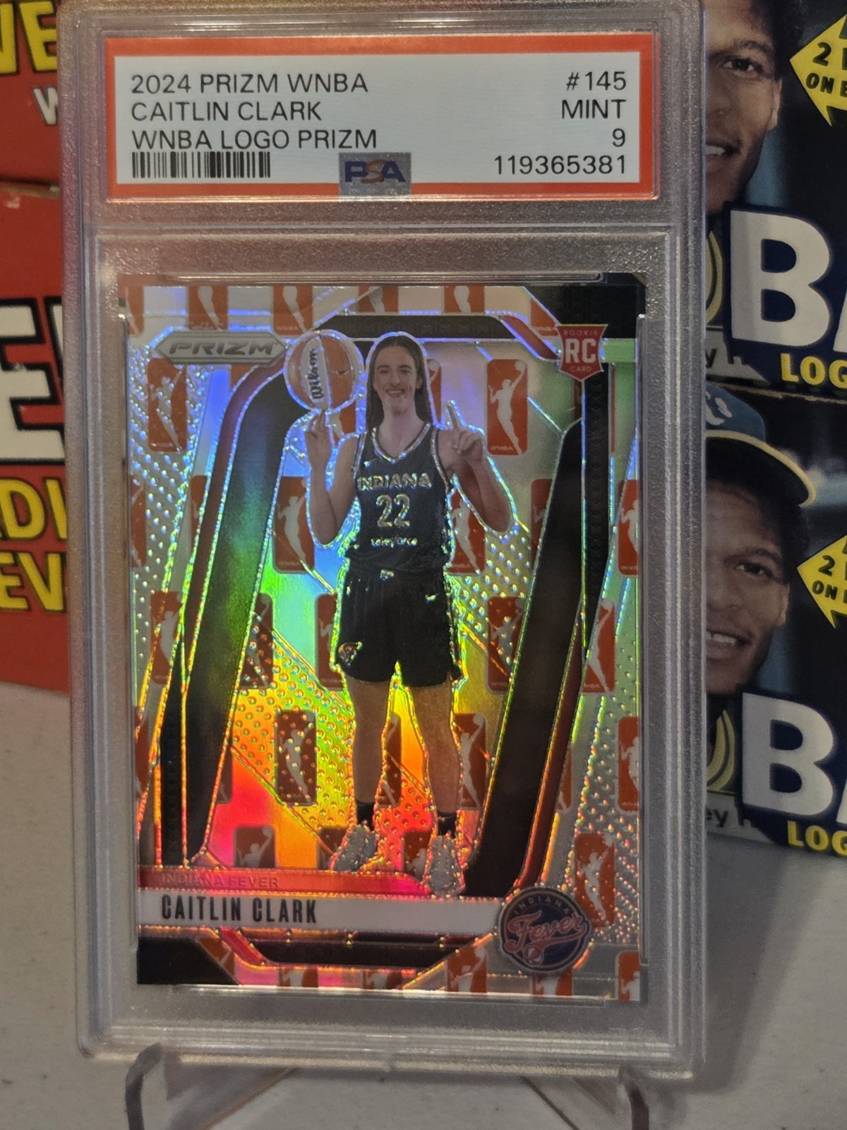 Caitlin Clark RC 2024 WNBA LOGO PRIZM ROOKIE Card #145 Graded PSA 9 MINT Fever