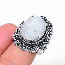 Natural Moonstone Gemstone Handmade 925 Sterling Silver Jewelry Ring Size 9 US