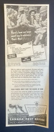 FREE SHIPPING 🔥 1945 Canada, post office, ad mail, mailman letters WWII