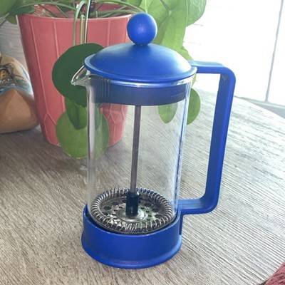 Bodum French Press Coffee Maker Blue Clear 1 Cup Glass Plastic Stainless Steel