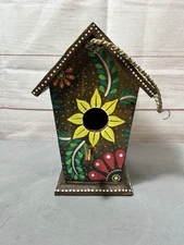 Handpainted Wooden Bird House Colorful Boho