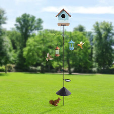 Metal and Iron Outdoor Bird Feeder Tray with Hooks Adjustable Bird Feeding Pole