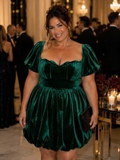 Plus 16 Emerald Green Velvet Evening Gown Trend Bubble Hem Short Dress BUST 49