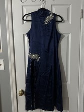 Navy Blue Rhinestoned Dance Costume w/ Hair Piece - Women  s Size Medium