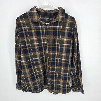 Eddie Bauer Classic Fit Flannel Button Down Shirt Mens L Earth Plaid Long Sleeve