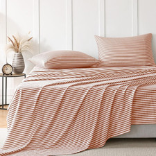 King Size 4-Piece Natural Cotton Striped Bedding Set - Pink