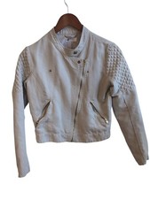 H M Girls Tan Moto Style Jacket Quilted Shoulder Size Girls 14