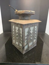 Cut-Out Silhouette Spruce Tree Christmas Light Fixture - With All 4 Glass Panels