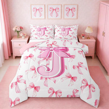Monogrammed Pink Bow Comforter Set for Girls - Ultra Soft Full Size Bedding
