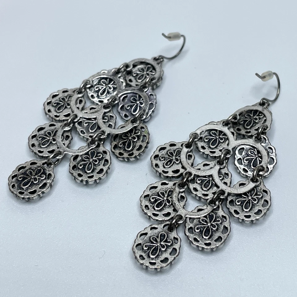 Pendientes colgantes vintage de diamantes de imitación amarillos marca Lucky tono plata Foto 4 de 4