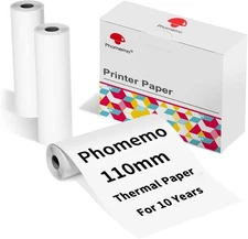 Phomemo 110mm Thermal Printer Paper 3 Rolls, 4.33'', white 
