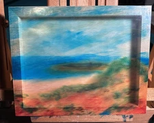 Original Vinyl Wrap Landscape French Beach Painting Wood Art 1/1 Zak Mering 8x10
