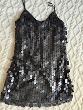 boohoo Black Sequin Mesh Strappy V-Neck Bodycon Mini Short Dress Size 8 Regular