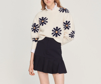 Sandro Damen Pullover Ecru Strick Floral Wollmix Gr. 0 Xs Fr 34 SFPPU01641