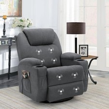 Rocking Recliner Chair with Massage Swivel Lounge 2 Cup Holders Side Pockets