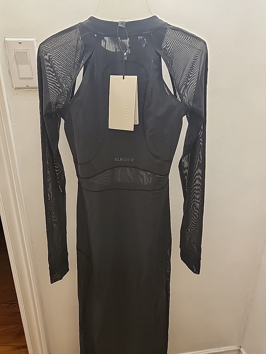 lululemon mesh overlay dress NWT Lululemon Mesh Cutout Long Sleeve Dress *SLNSH Size4 Black