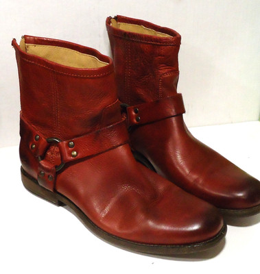 Frye Phillip Harness Distressed Red Leather Biker Ankle Women's Boots US 9 B