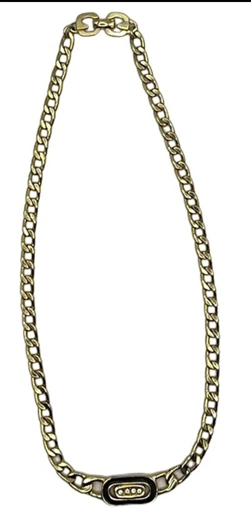 Collana vintage Christian Dior grosse strass e smalto firmata maglia catena
