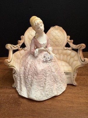 Vintage Ardalt Lenwile China Lady Sitting Pink Bisque Figurine Night Light 5.25 