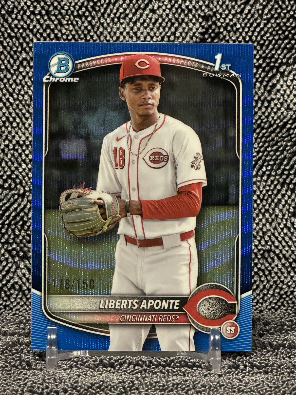 2025 Bowman Chrome #BCP-174 Liberts Aponte Blue Wave #/150 Reds Prospect 1st