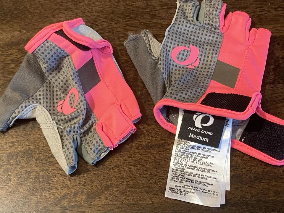 Guantes de ciclismo Pearl iZumi para mujer gris rosa acolchados transpirables M Foto 4 de 4