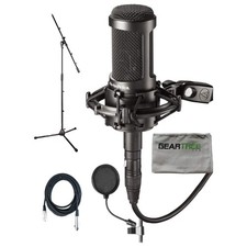 Audio Technica AT2050 Bundle Studio Condenser Mic Pop Filter Mic Cable Stand