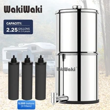 2.25G Gravity-fed Water Filter Countertop System Stainless Steel 3 Filters