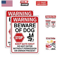 2 Pack Beware of Dog Signs, 13x9.9 inch Reflective Tin Sign Beware of Dog for...