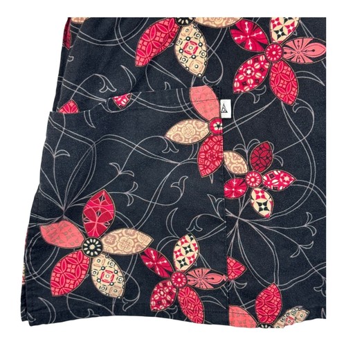 Cherokee Studio Scrub Top Small Tie Back Black With Red Flowers Has Pockets A63 - Picture 4 of 5