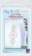 Jack Dempsey Stamped Pillowcases W/White Lace Edge 2/Pkg-Cross-Stitch Floral Des
