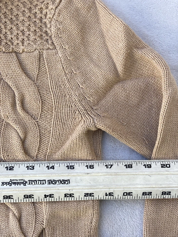 Suéter para mujer Athleta tostado mezcla de algodón/cachemira tejido con cable completo cremallera bidireccional S Foto 4 de 4