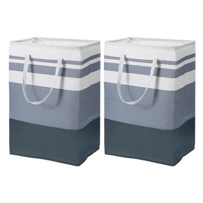 2Pcs 75L Large Laundry Basket Collapsible with Easy Carry Handle, Gradient Blue