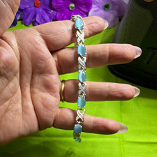 P Silver Plated Tennis Link Bracelet w/ 7 Blu...
