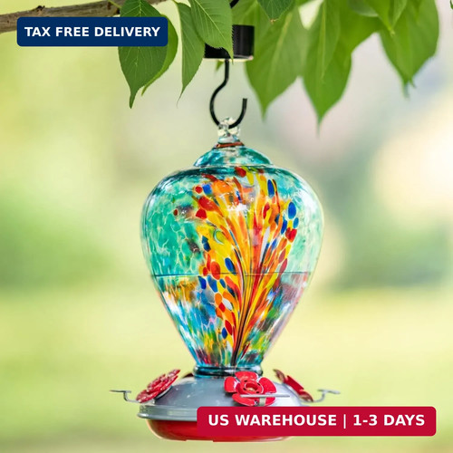 Muse Garden Hummingbird Feeders for Outdoors Hanging, Blown Glass Hummingbird Fe - Picture 4 of 6