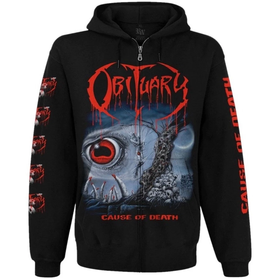 Obituary "Cause of Death" Hoodie Zip Up Sweatshirt Black death