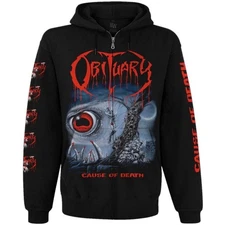 Obituary "Cause of Death"  Hoodie Zip Up Sweatshirt Black  death