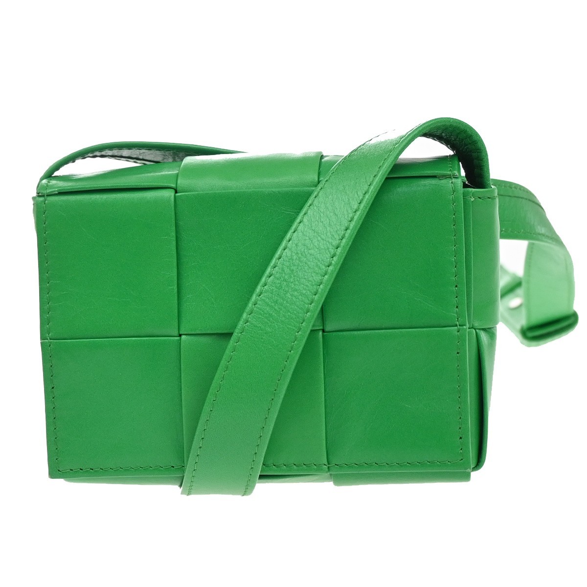 EL17 BOTTEGA VENETA Logo Candy Cassette Mini Shoulder Bag Leather Green 79RQ072