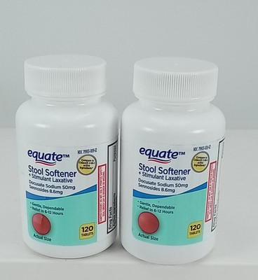 2 Equate Stool Softener Plus Stimulant Laxative Tablets for Constipation,