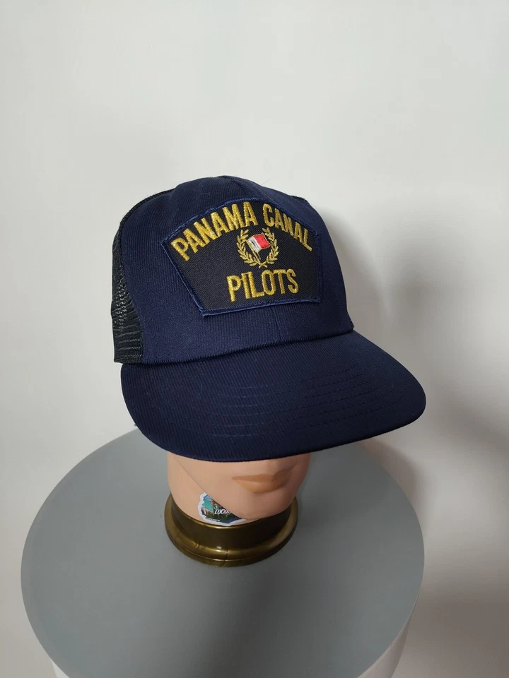 Sombrero de Camionero Vintage Pilotos del Canal de Panamá CARDINAL Hecho en EE. UU. Azul Marino Foto 2 de 4