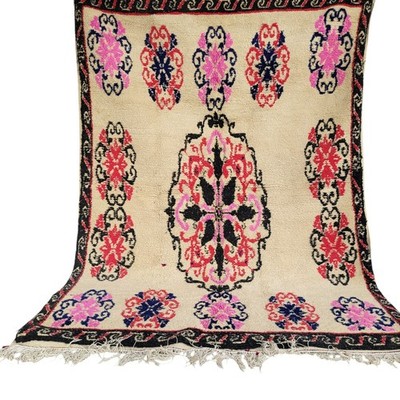 Vintage Moroccan Berber Rug Handmade Floral Medallion Wool Area Boujaad Carpet