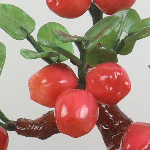 Natural Jade Stone Red Apple Leaf Bonsai Tree Fruit Plant Pot Feng Shui Decor - Picture 4 of 4