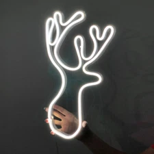 White LED Christmas Neon Light Deer Sign for Bedroom Wall Decor Artwork Dimmable