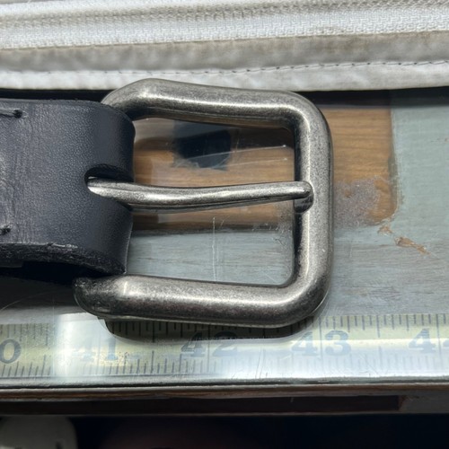 Black Leather Belt Size 36 Leather Adjustable Silver Tone Single Prong Buckle - Picture 4 of 4