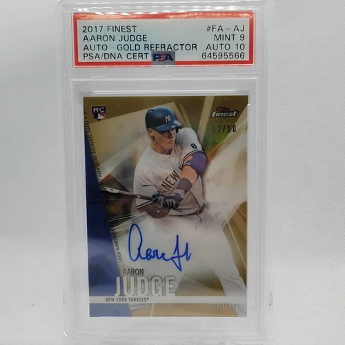 2017 Topps Finest Baseall Aaron Judge Gold Refractor Auto /50 PSA 9 Auto 10