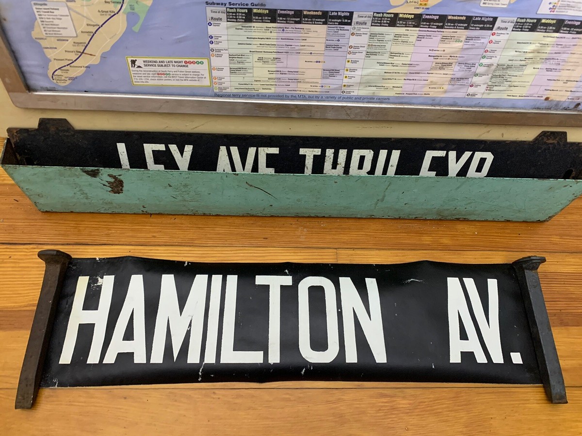 【希少】バス・地下鉄ヴィンテージサインロール（本物）【1点】 NYC BUS TROLLEY ROLL SIGN BROOKLYN HAMILTON AVENUE VINTAGE
