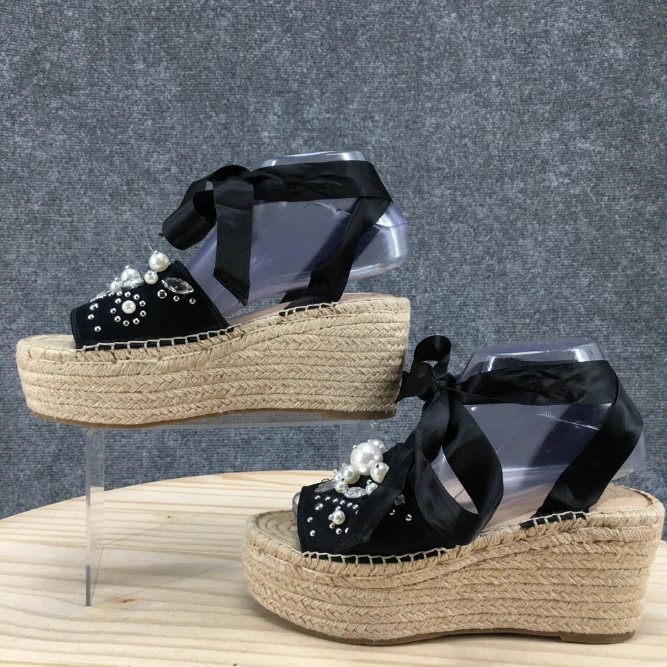 Sandalias G By Guess para mujer 7M plataforma razzle alpargata negra correa al tobillo cuña Foto 2 de 4