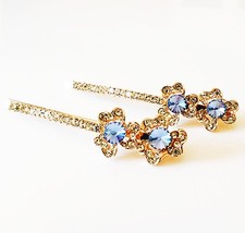 USA Bobby Pin Using Swarovski Crystal Hair Clip Hairpin Flower Bridal Blue M14