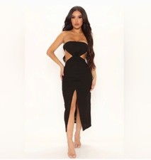 Fashion Nova Best Days Ahead Linen Midi Dress Cutouts Black Large