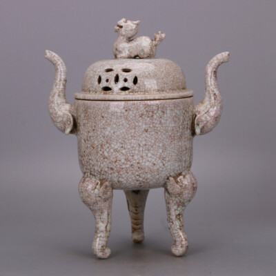 12.2'' China Song Porcelain Official Ware Hacking Hollow Out Beast Incense Burner
